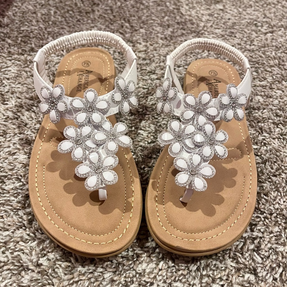 American Exchange White Floral Sandals